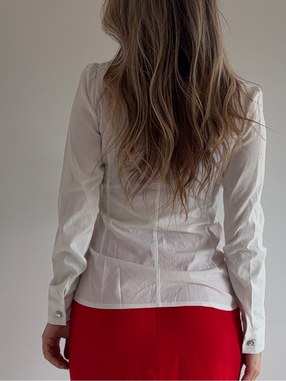Women's White Ruffle Front Blouse - Picture 4 of 6